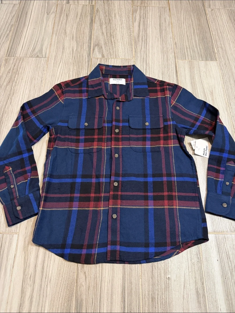 Old Navy Navy Blue and Red Plaid Button-Up Shirt